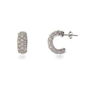   Glamorous Sterling Silver Pave CZ 1/2 Hoops Eves Addiction Jewelry