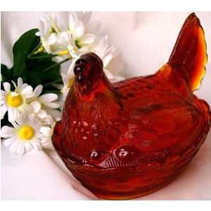  Red Glass Hen On Nest