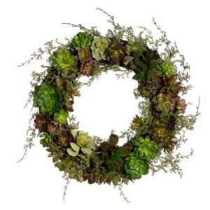  18 Artificial Succulent Mix Wreath  Green/Burgundy (case 