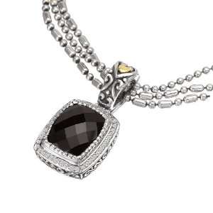   Silver & 18K Faceted Square Black Onyx & Diamond Pendant Enhancer