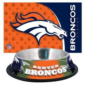  Denver Broncos Pet Bowl and Mat Combo