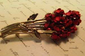DOZEN Metal RED ROSE BOUQUET Brooch Vintage Pin SIGN W  
