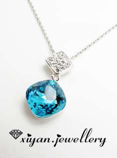   Swarovski Blue Crystal Cushion Cut Sapphire Necklace and Earring Set