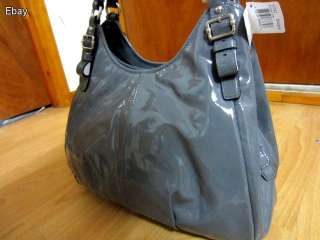   358 17747 Madison Patent Maggie Shoulder Bag Tote Dark Grey NWT  