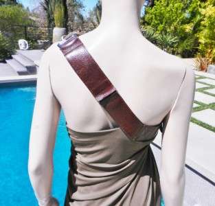   OUT***$1,695 KAUFMANFRANCO Moss Jersey Buckle Leather Strap Dress 40