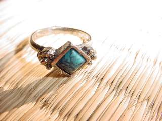 Silvertone Costume Ring Turquoise Colored Accent 7 1/ 2 adjustable 
