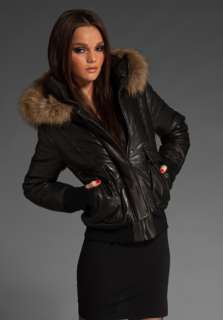 MACKAGE Annie Puffy Leather Jacket with Fur Hood in Black at Revolve 