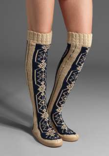 Gypsyz by GYPSY 05 Intarsia Over the Knee Boot in Navy/Cream at 