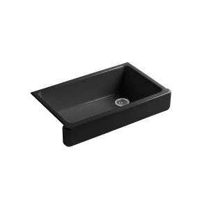   Tall Apron Front Cast Iron Single Bowl Kitchen Sink in Black Black
