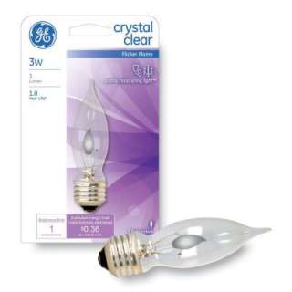GE3 Watt Crystal Clear Bent Tip Flicker Flame Incandescent Light Bulb