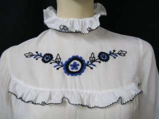 Vintage Ruffled Embroidered Smocked Blouse Top S M  
