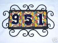 HR) THREE Mexican HOUSE NUMBER Tiles & Iron Frame  
