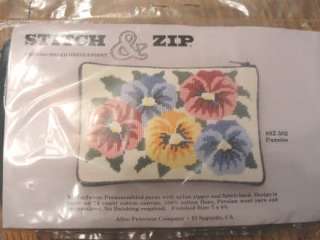 Needlepoint Stitch Zip Cosmetic Case Pansies Kit  