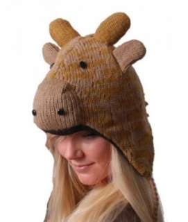 Lustige Strickmütze Mütze aus Wolle mit Tiermotiv Giraffe  