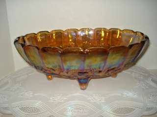 CARNIVAL GLASS   ANTIQUE FOOTED FRUIT BOWL   GOLD IRIDESCENT FLASH 