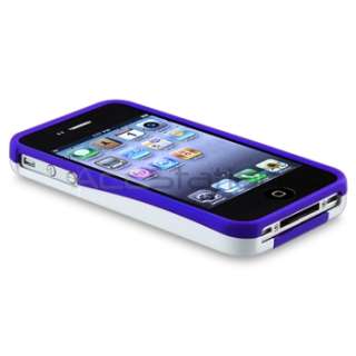 White/Blue 3 Piece Rubber Hard Snap On Case Cover For Apple iPhone 4S 