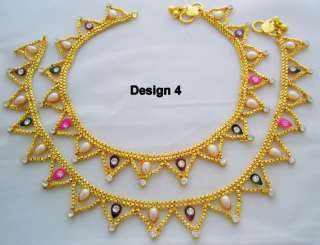 Indian 22k Gold Plated Rhinestone Anklets Ankle Bracelet Pair Payal