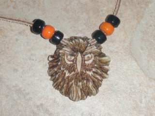 Deer Antler Choker Necklace Wise Old Owl Face Carving  