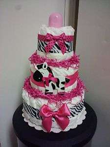Modern Hot Pink ZEBRA diaper cake great baby shower centerpiece, gift 