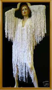 Custom WHITE DIVA Fringe DRAG QUEEN LONG SLEEVE Dress  