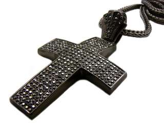 ICED OUT CROSS PENDANT + CHAIN NECKLACE BLK GOLD SILVER  