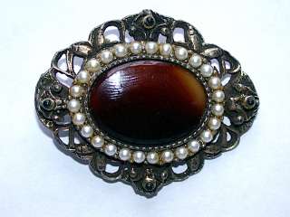 Beautiful Victorian Pearl, Onyx & Gemstone Pendant/Pin  