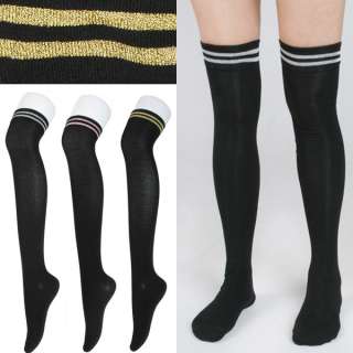 Metallic Stripe Over The Knee Fashion Socks Girls Women  