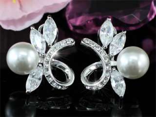 White Shell Pearl Earrings use Swarovski Crystal SE208  