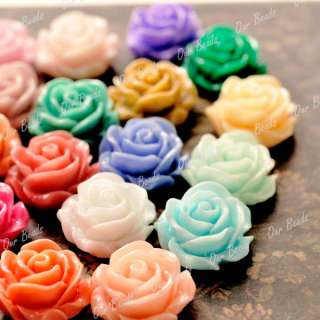 24 Mixed Resin Flower Vintage Rose Cabochon Bead RB0739  