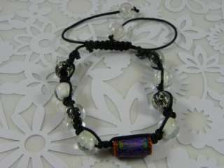 Shamballa Black Bracelet with 10mm Glow in the Dark Beads and Mood 