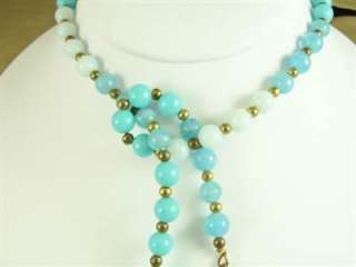Great Older Blue Bead Lariat Necklace w/Beaded Tassels  