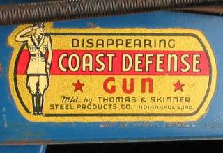 DISAPPEARING COAST DEFENSE GUN PRESSED STEEL TOY Made By THOMAS 