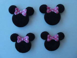 Padded Furry Felt MINNIE Mouse Appliques Hot Pink Bow  