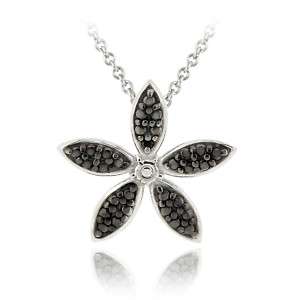 925 Silver Black Diamond Accent Flower Necklace, 18  