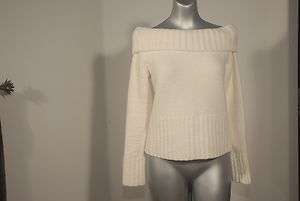 WHITE HOUSE BLACK MARKET Ivory Ultra Soft Off Shoulder Sweater Top 