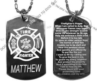FIREFIGHTER PRAYER SILVER ENGRAVED DOG TAG + FREE TEXT  