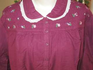 LANZ OF SALZBURG ~ BURGUNDY Plus Size ~ Smocked Long FLANNEL Nightgown 