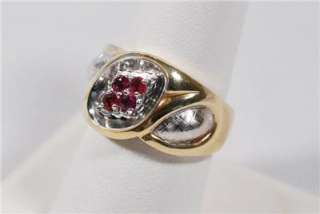   14k Gold   Ruby Cluster Mens Cocktail Ring ** Heirloom Jewelry  