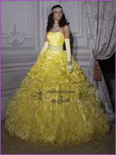 Yellow Pleated Brilliant Ball Gown Quinceanera Prom Girl Party Dresses 