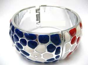 Red White Blue Patrotic Heart Painted Wide Bangle New 2.5 Dia w/ Gift 