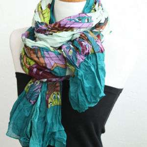 Big butterfly pattern fashionabe large SCARF teal color  