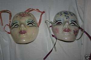 Pair of Mardi Gras Ceramic Porcelain Masks Made in New Orleans  