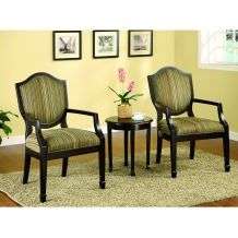 CLASSIC STRIPE ARM ACCENT CHAIR SET & TABLE NEW 3 PC.  