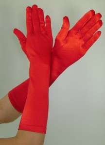 ELBOW Length Stretch SATIN Gloves RED  
