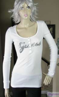 GUESS Pam White with Sequence Logo Long Sleeve Top NWT  