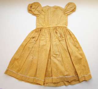 C1840 60 Yellow Calico Doll Dress Handstitched Antique  