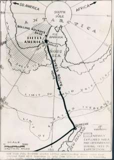 1935 Map of Rear Adm. Richard E. Byrd Expedition Route  
