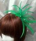Emerald Green Feather & Crystal Hair Wedding Fascinator Races