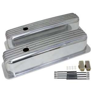   Tall Polished Aluminum Center Bolt Valve Covers   Finned Automotive
