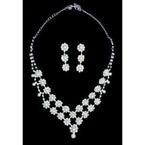   Rhinestones Pearl Alloy Bridal Wedding Jewelry Set Necklace Earrings